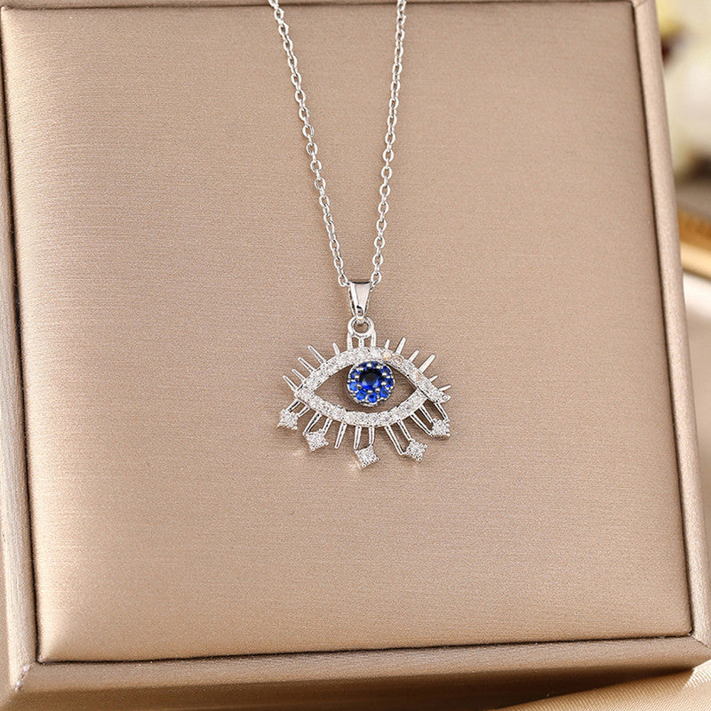 Silver Plated Stainless Steel American Diamond Studded Anti Tarnish Evil Eye Themed Pendant