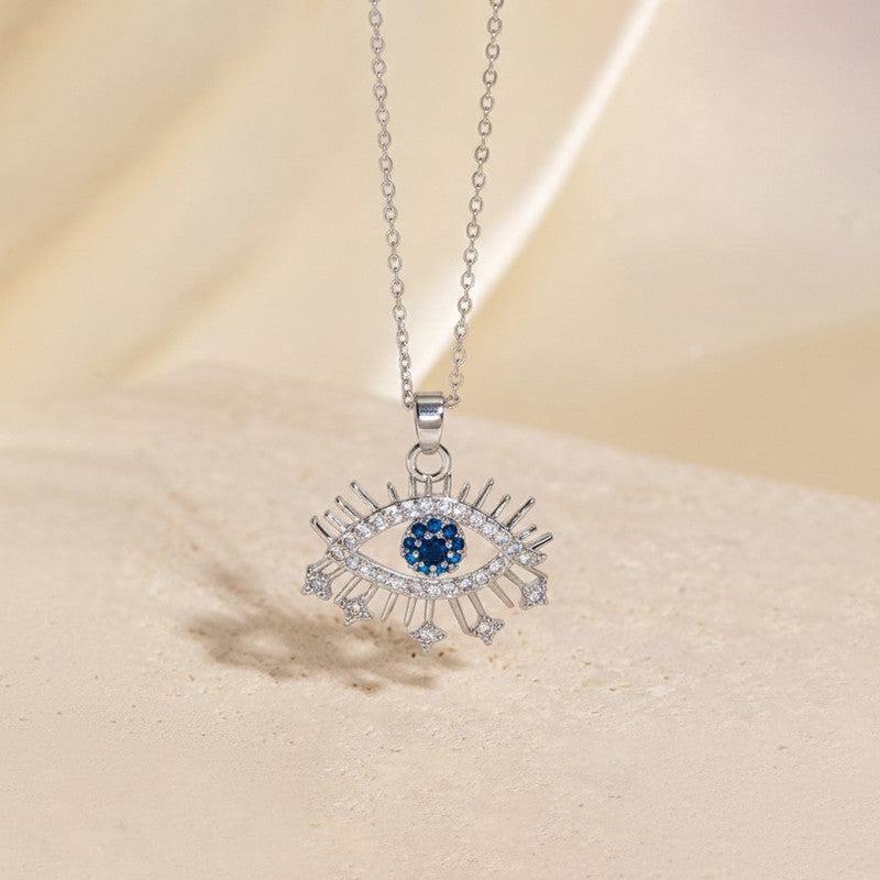 Silver Plated Stainless Steel American Diamond Studded Anti Tarnish Evil Eye Themed Pendant