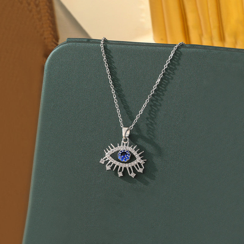 Silver Plated Stainless Steel American Diamond Studded Anti Tarnish Evil Eye Themed Pendant