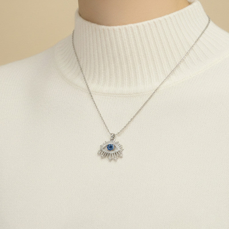 Silver Plated Stainless Steel American Diamond Studded Anti Tarnish Evil Eye Themed Pendant