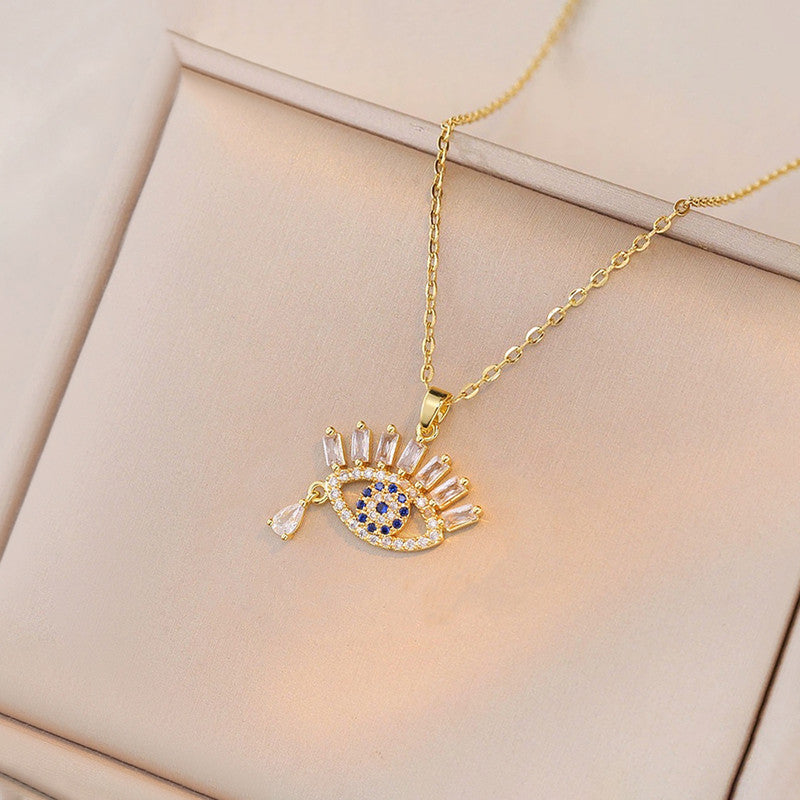 Gold Plated Stainless Steel American Diamond Studded Evil Eye Themed Pendant