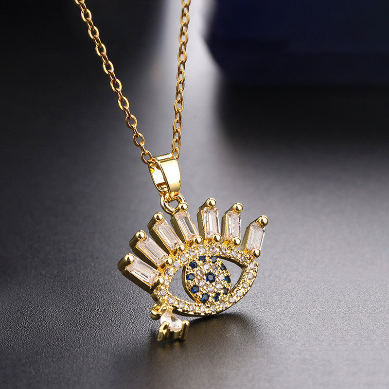 Gold Plated Stainless Steel American Diamond Studded Evil Eye Themed Pendant