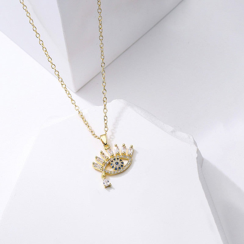 Gold Plated Stainless Steel American Diamond Studded Evil Eye Themed Pendant