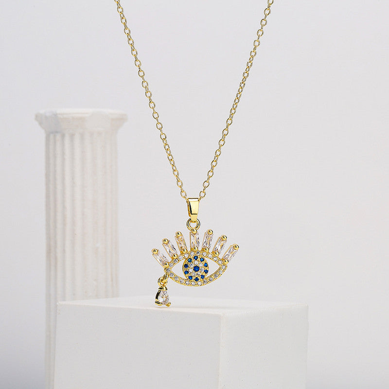 Gold Plated Stainless Steel American Diamond Studded Evil Eye Themed Pendant