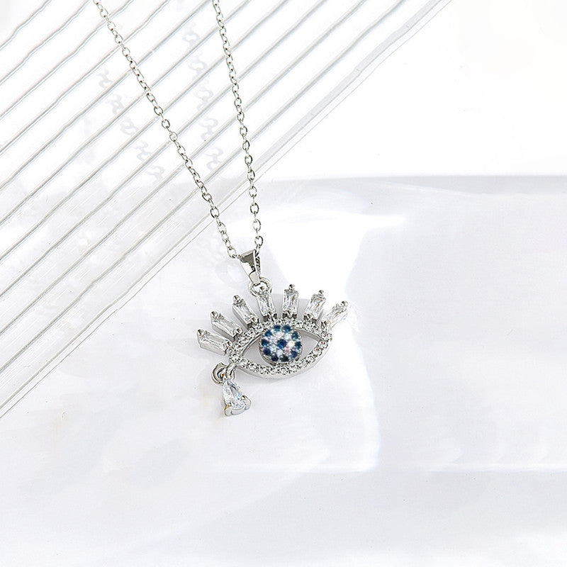 Silver Plated Stainless Steel American Diamond Studded Anti Tarnish Evil Eye Themed Pendant