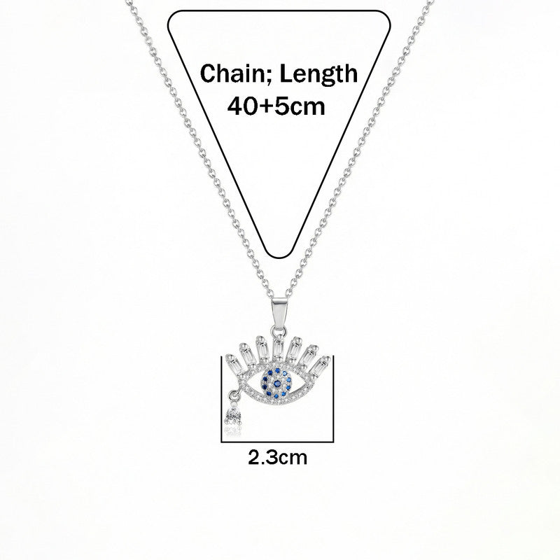 Silver Plated Stainless Steel American Diamond Studded Anti Tarnish Evil Eye Themed Pendant