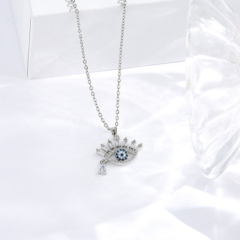Silver Plated Stainless Steel American Diamond Studded Anti Tarnish Evil Eye Themed Pendant