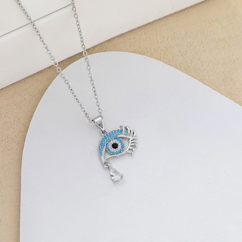 Silver Plated Stainless Steel American Diamond Studded Anti Tarnish Evil Eye Themed Pendant