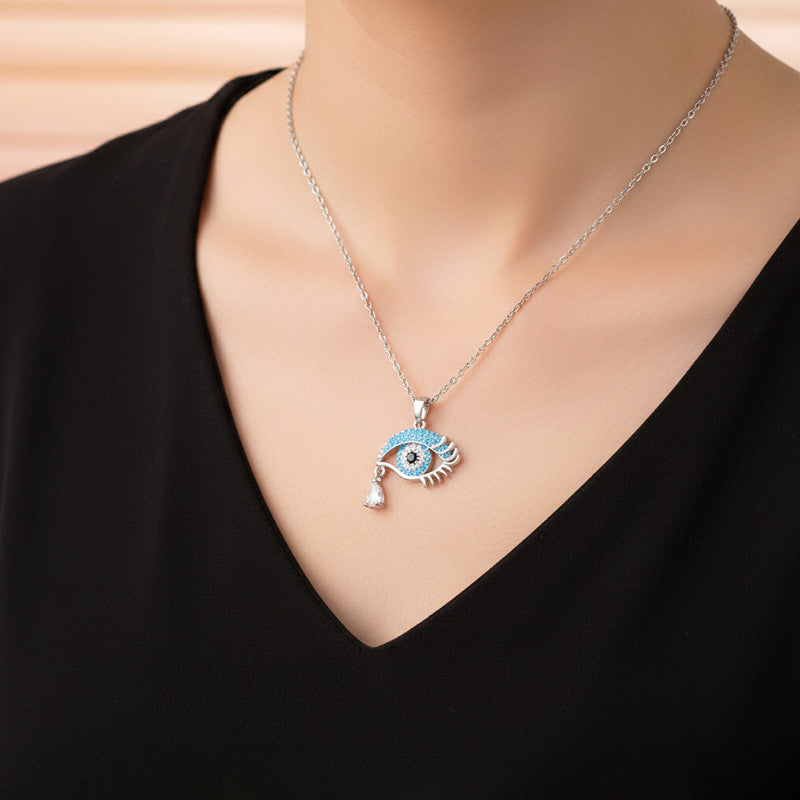 Silver Plated Stainless Steel American Diamond Studded Anti Tarnish Evil Eye Themed Pendant