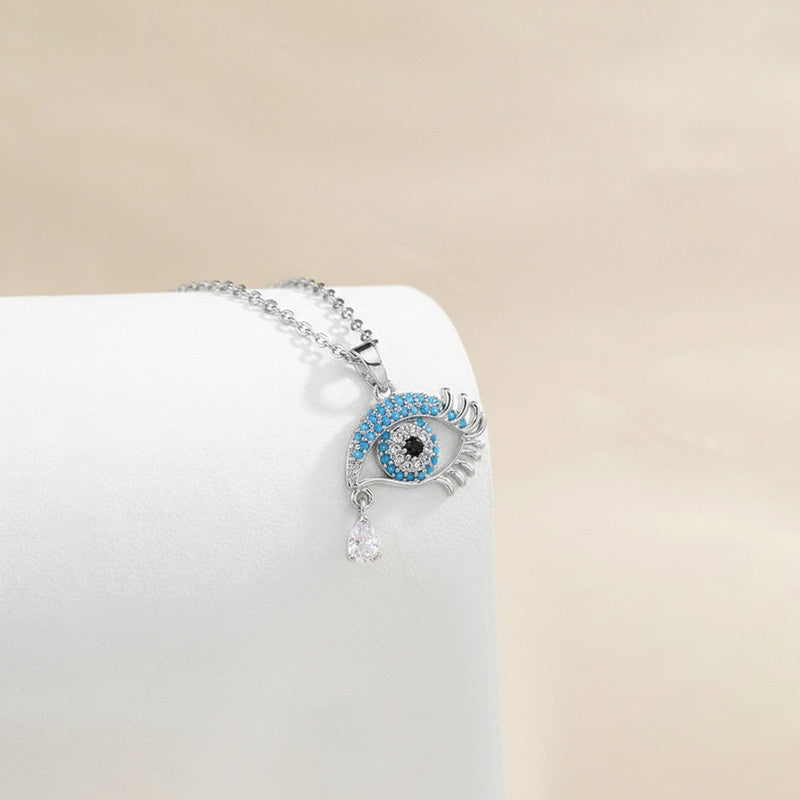 Silver Plated Stainless Steel American Diamond Studded Anti Tarnish Evil Eye Themed Pendant