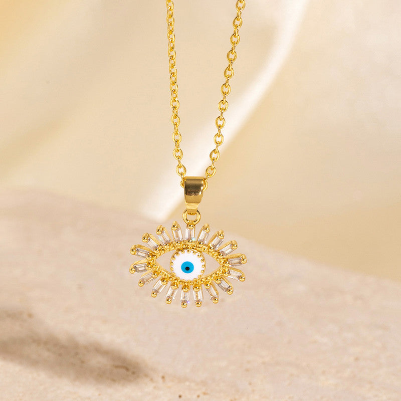 Gold Plated Stainless Steel American Diamond Studded Evil Eye Themed Pendant