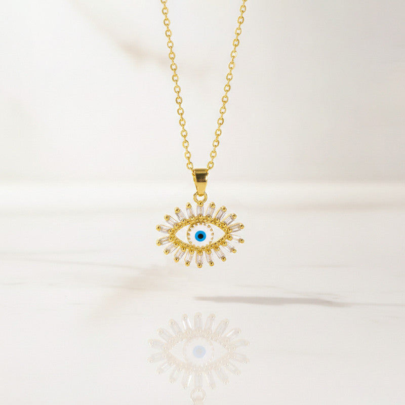 Gold Plated Stainless Steel American Diamond Studded Evil Eye Themed Pendant