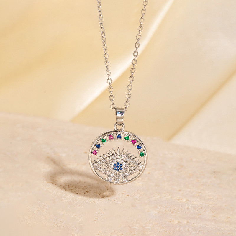 Silver Plated Stainless Steel American Diamond Studded Anti Tarnish Evil Eye Themed Pendant