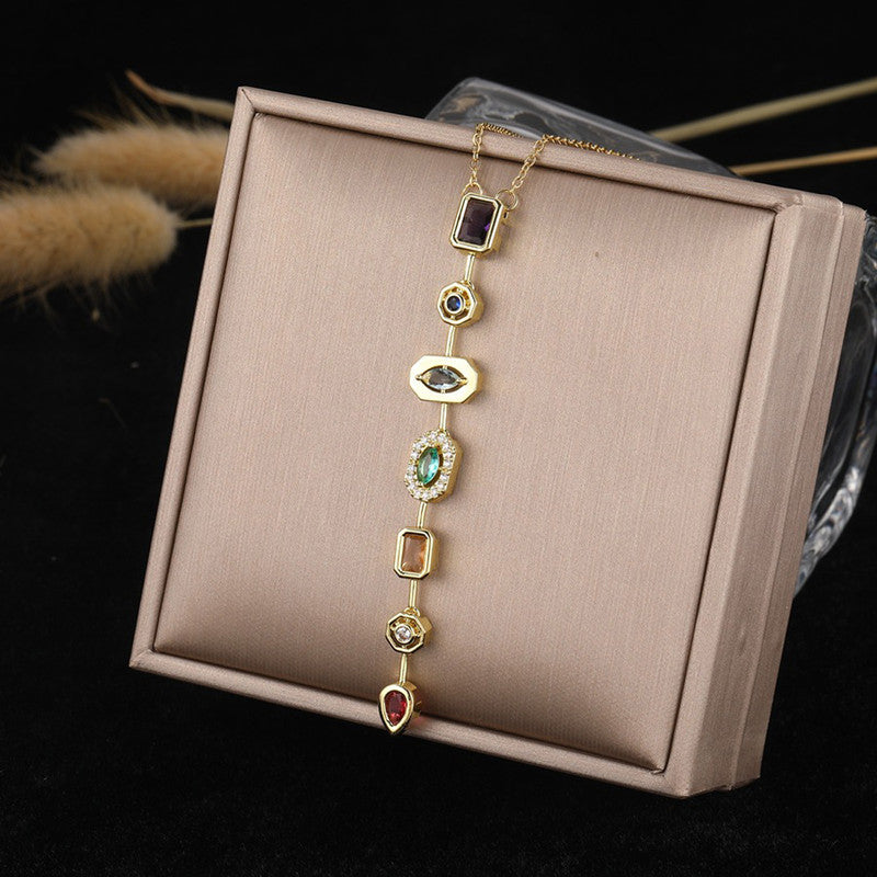 Gold-Plated Anti Tarnish Multicolor Spectrum Chunky CZ Pendant