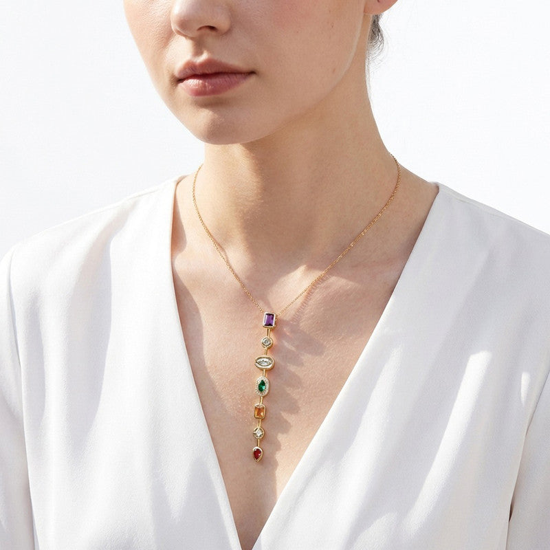 Gold-Plated Anti Tarnish Multicolor Spectrum Chunky CZ Pendant
