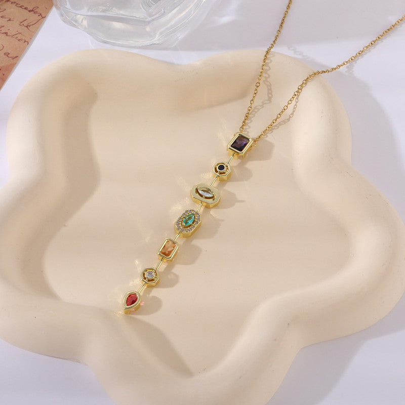 Gold-Plated Anti Tarnish Multicolor Spectrum Chunky CZ Pendant