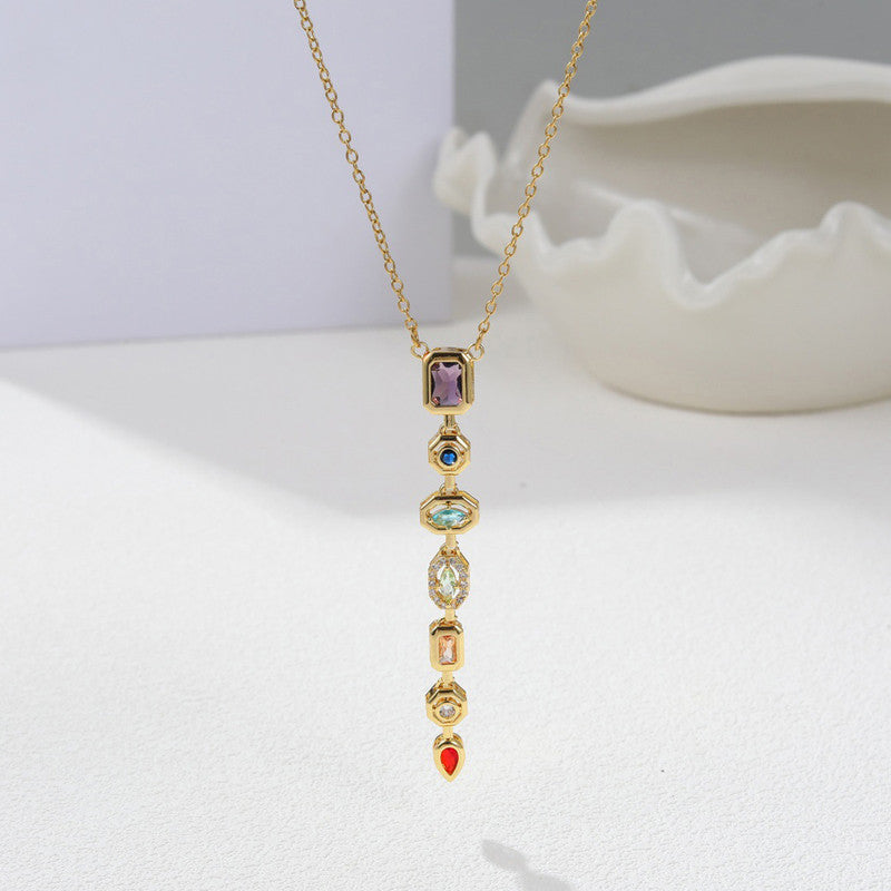 Gold-Plated Anti Tarnish Multicolor Spectrum Chunky CZ Pendant