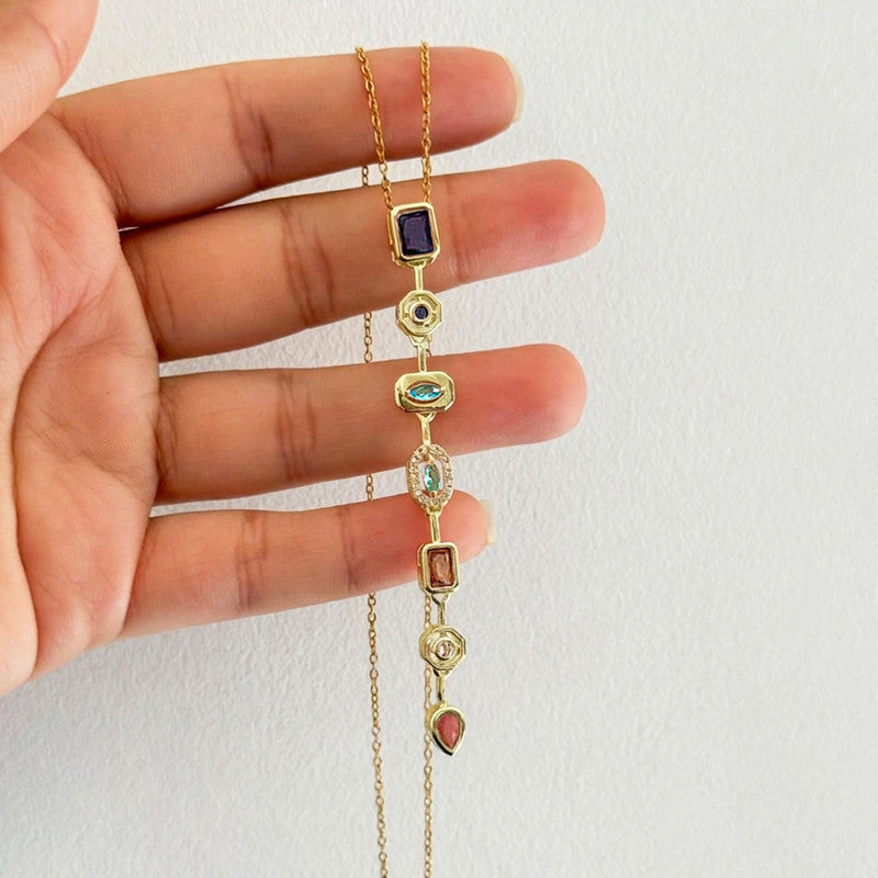 Gold-Plated Anti Tarnish Multicolor Spectrum Chunky CZ Pendant