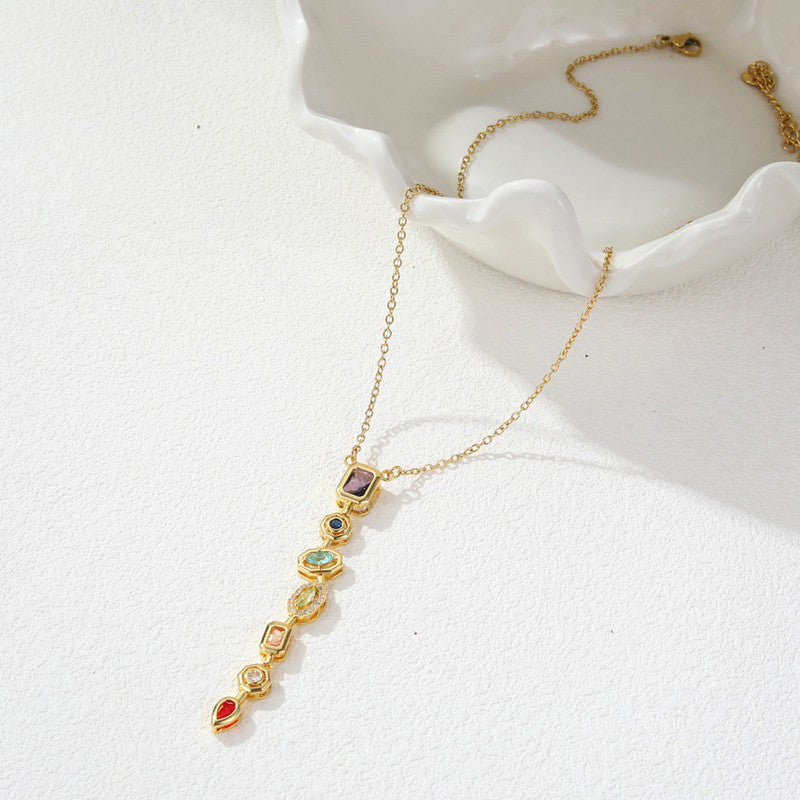Gold-Plated Anti Tarnish Multicolor Spectrum Chunky CZ Pendant