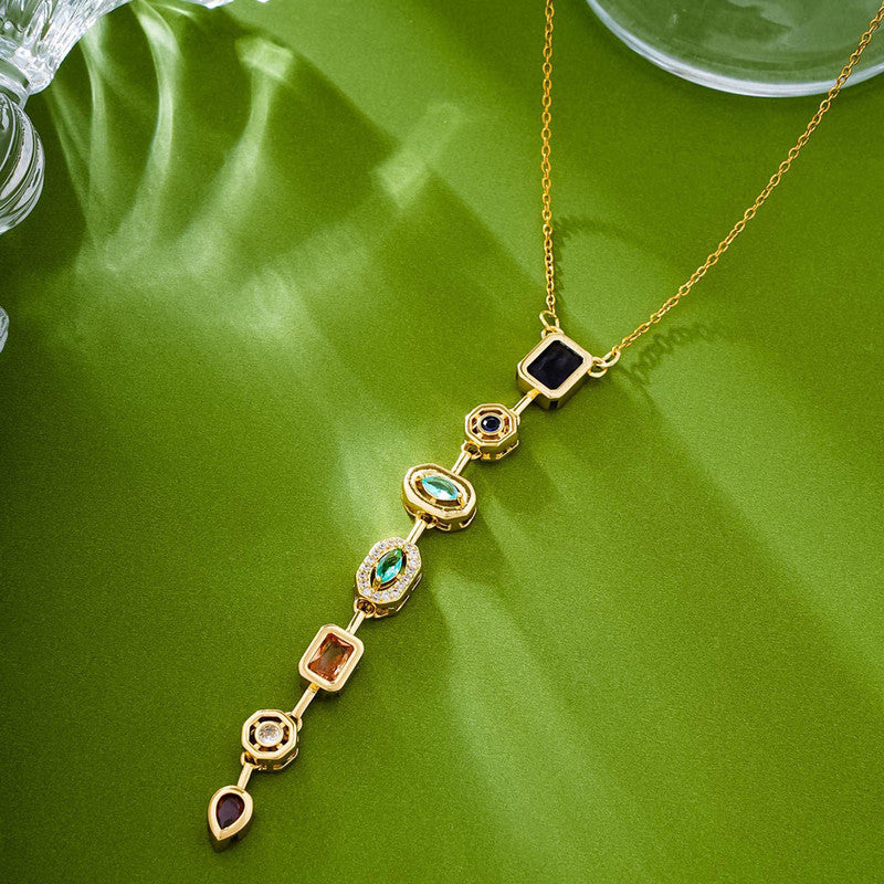 Gold-Plated Anti Tarnish Multicolor Spectrum Chunky CZ Pendant