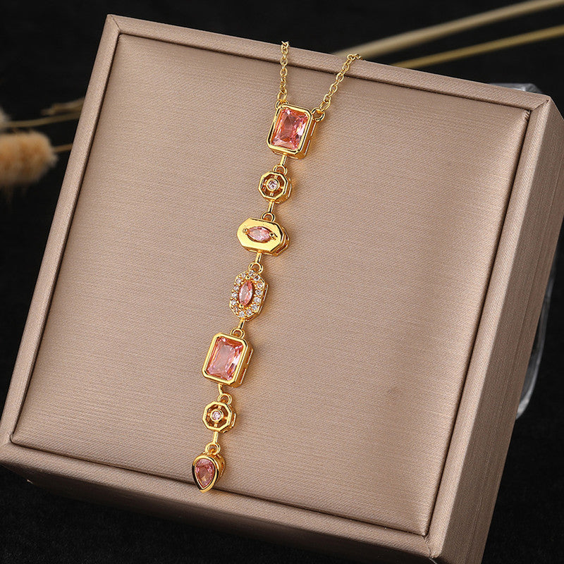Gold-Plated Anti Tarnish Pink Spectrum Chunky CZ Pendant