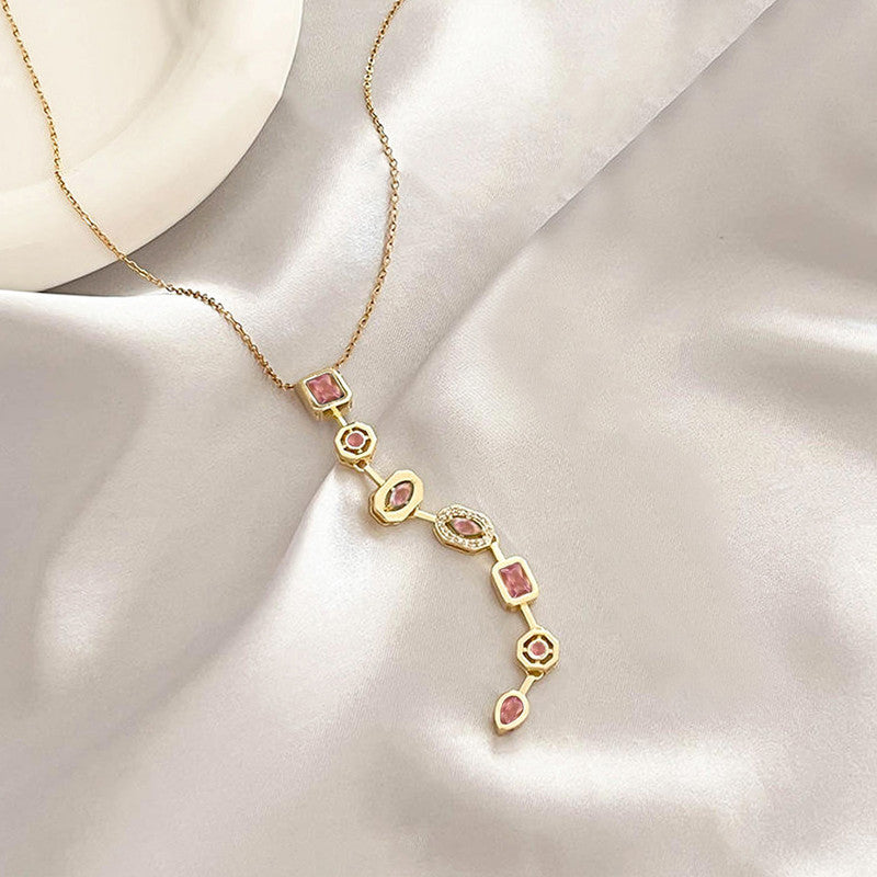 Gold-Plated Anti Tarnish Pink Spectrum Chunky CZ Pendant