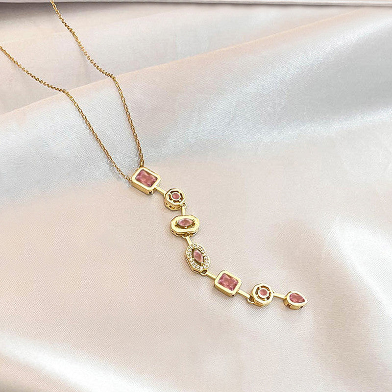 Gold-Plated Anti Tarnish Pink Spectrum Chunky CZ Pendant