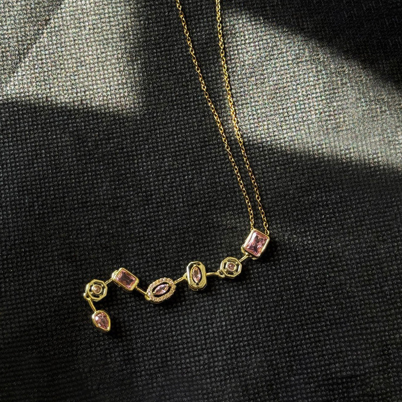Gold-Plated Anti Tarnish Pink Spectrum Chunky CZ Pendant