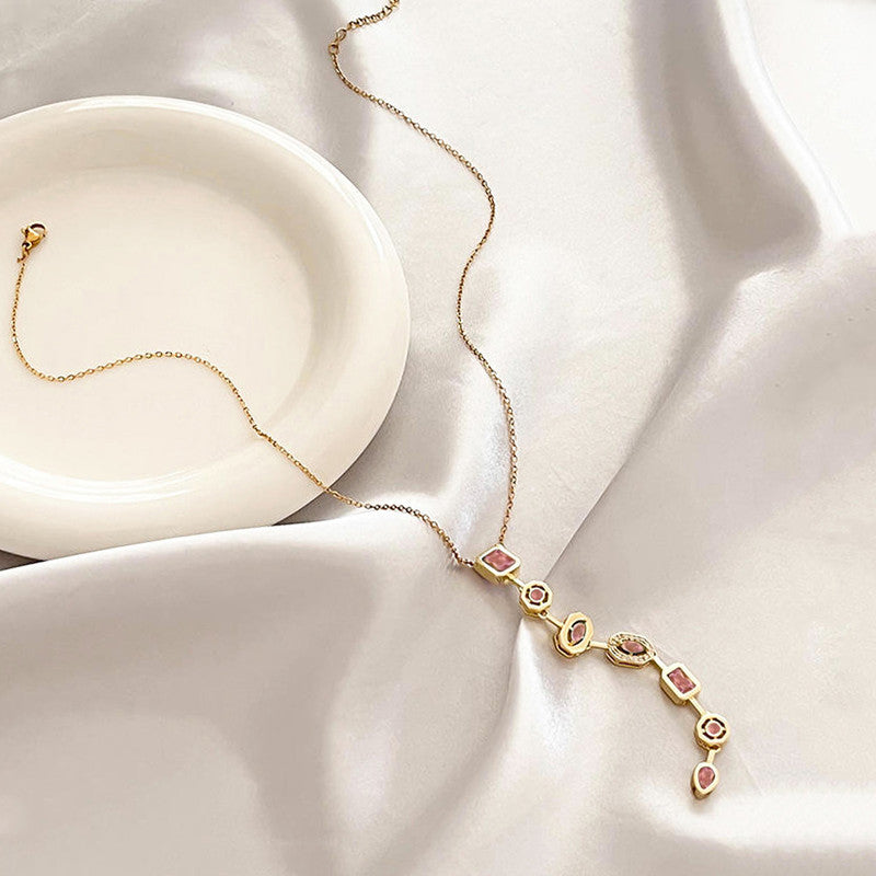 Gold-Plated Anti Tarnish Pink Spectrum Chunky CZ Pendant