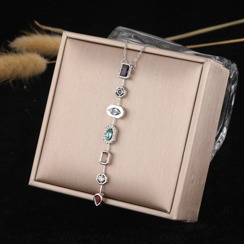 Silver-Plated Anti Tarnish Multicolor Spectrum Chunky CZ Pendant