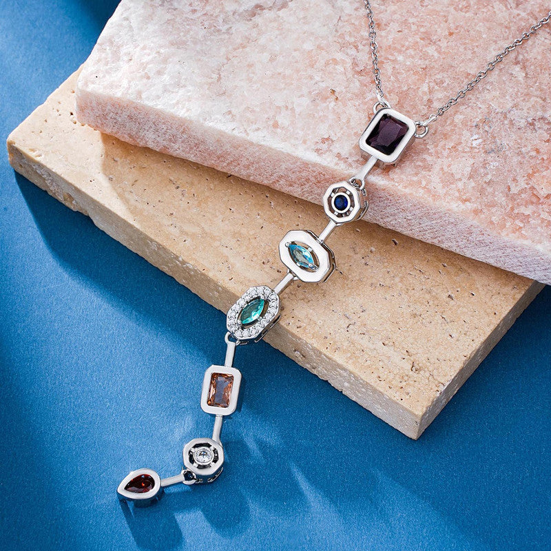 Silver-Plated Anti Tarnish Multicolor Spectrum Chunky CZ Pendant