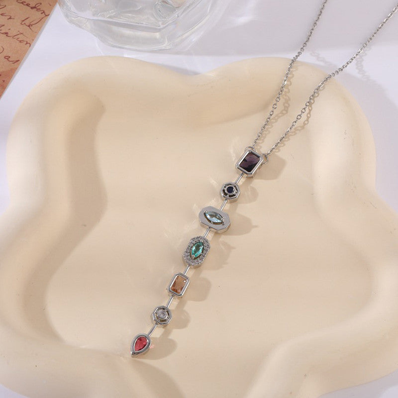Silver-Plated Anti Tarnish Multicolor Spectrum Chunky CZ Pendant