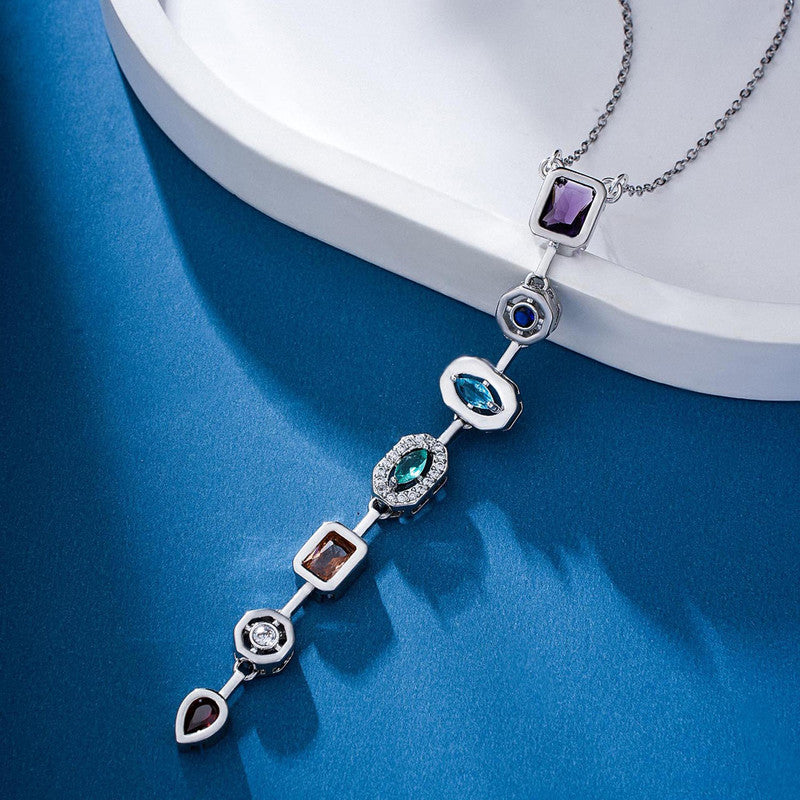 Silver-Plated Anti Tarnish Multicolor Spectrum Chunky CZ Pendant