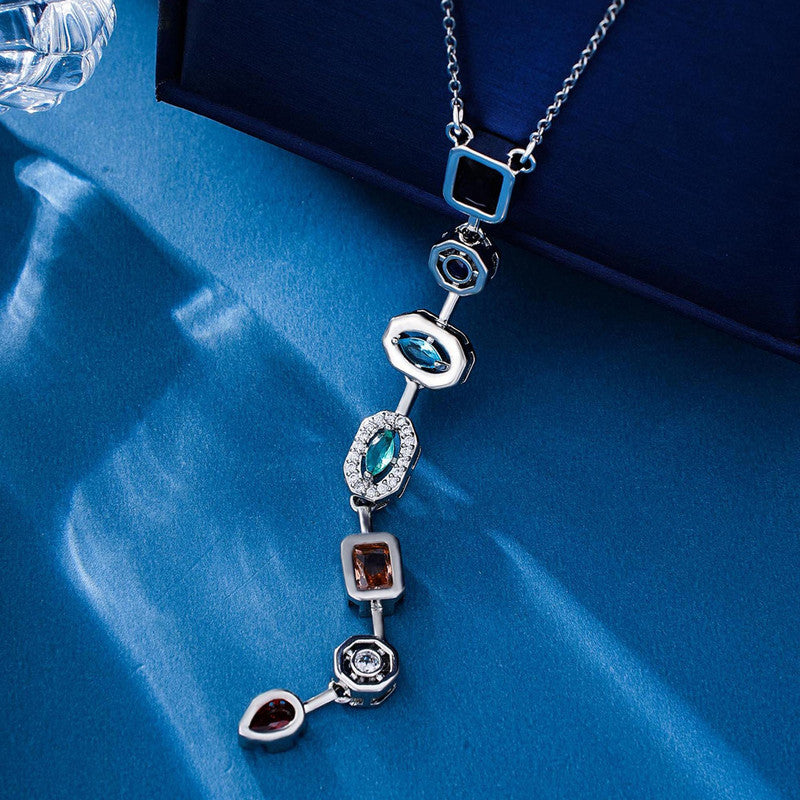 Silver-Plated Anti Tarnish Multicolor Spectrum Chunky CZ Pendant