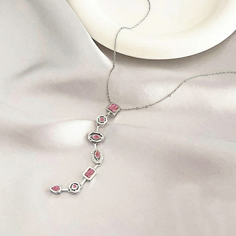 Silver-Plated Anti Tarnish Pink Spectrum Chunky CZ Pendant