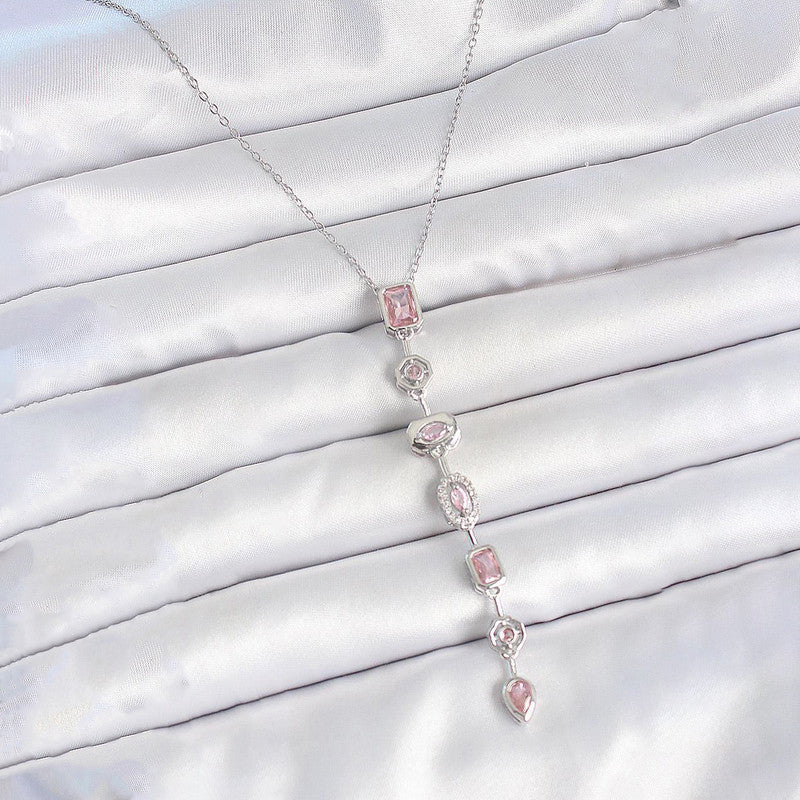 Silver-Plated Anti Tarnish Pink Spectrum Chunky CZ Pendant