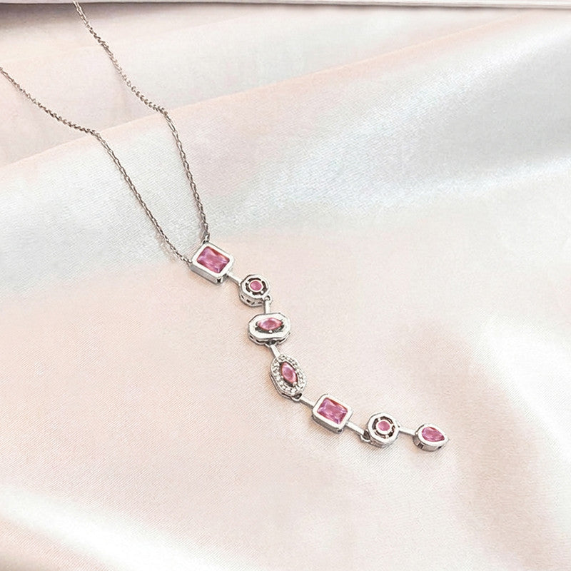 Silver-Plated Anti Tarnish Pink Spectrum Chunky CZ Pendant