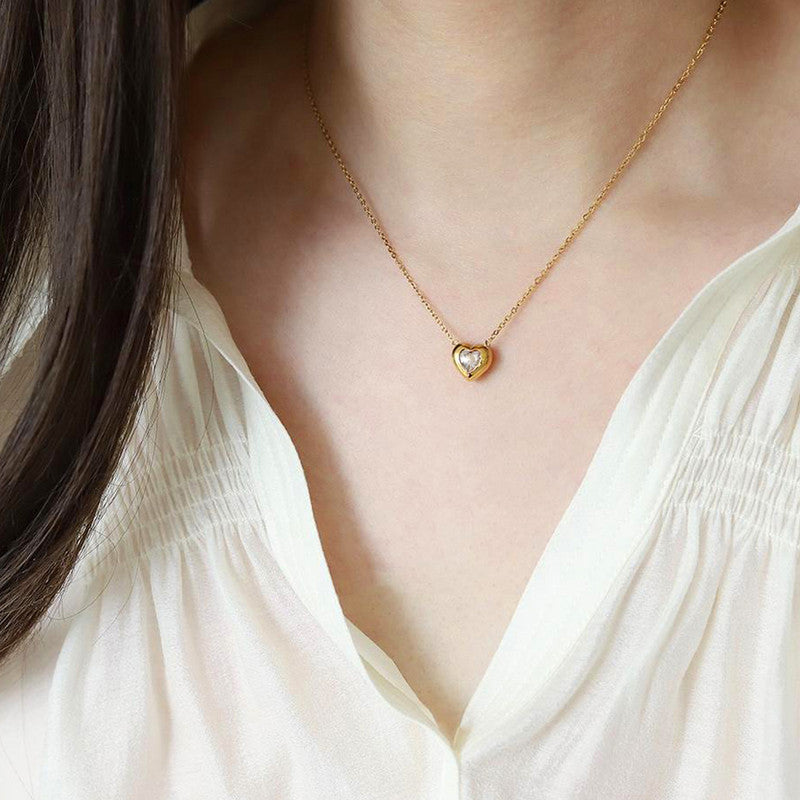 Gold Plated Anti Tarnish White Heart Themed Contemporary Pendant