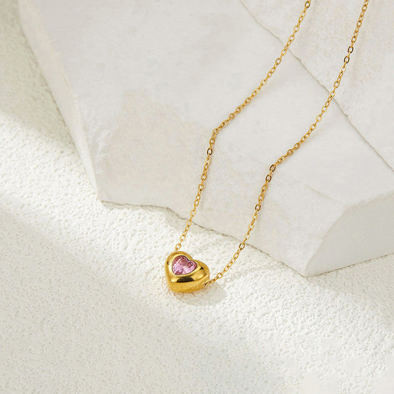 Gold Plated Anti Tarnish Pink Heart Themed Contemporary Pendant
