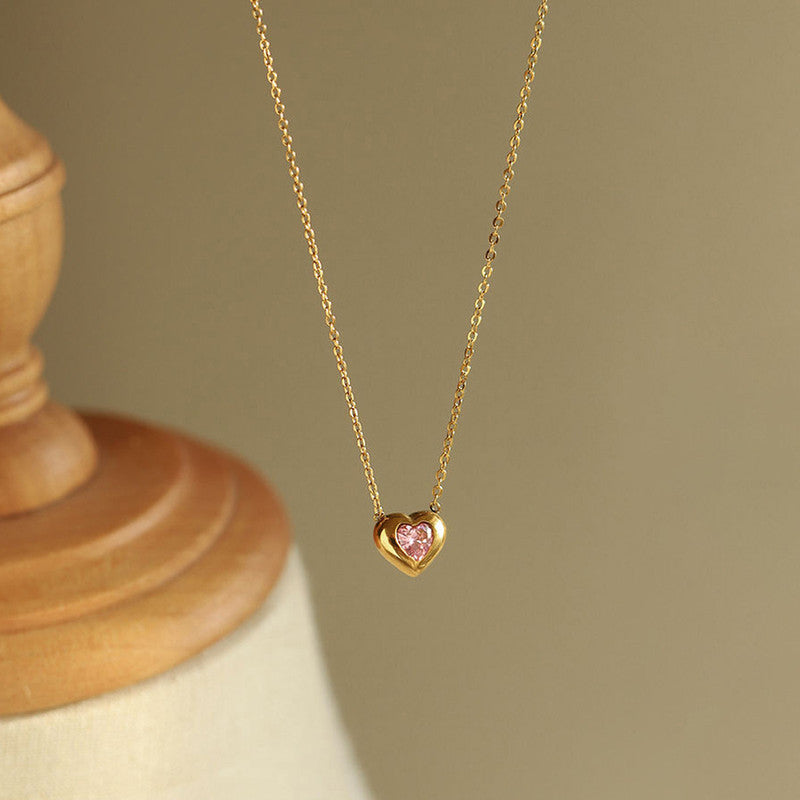 Gold Plated Anti Tarnish Pink Heart Themed Contemporary Pendant