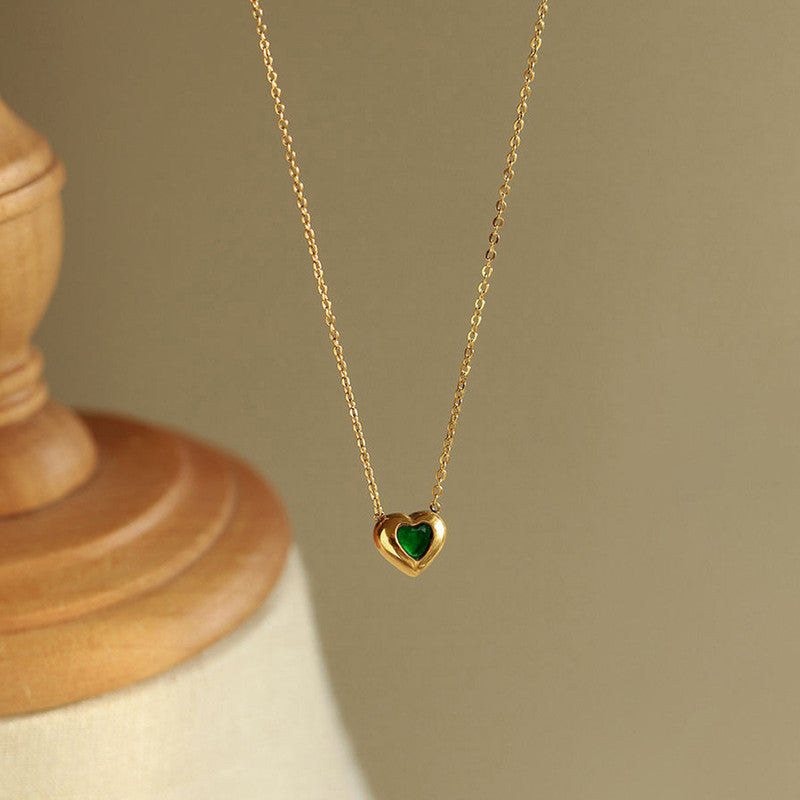 Gold Plated Anti Tarnish Green Heart Themed Contemporary Pendant