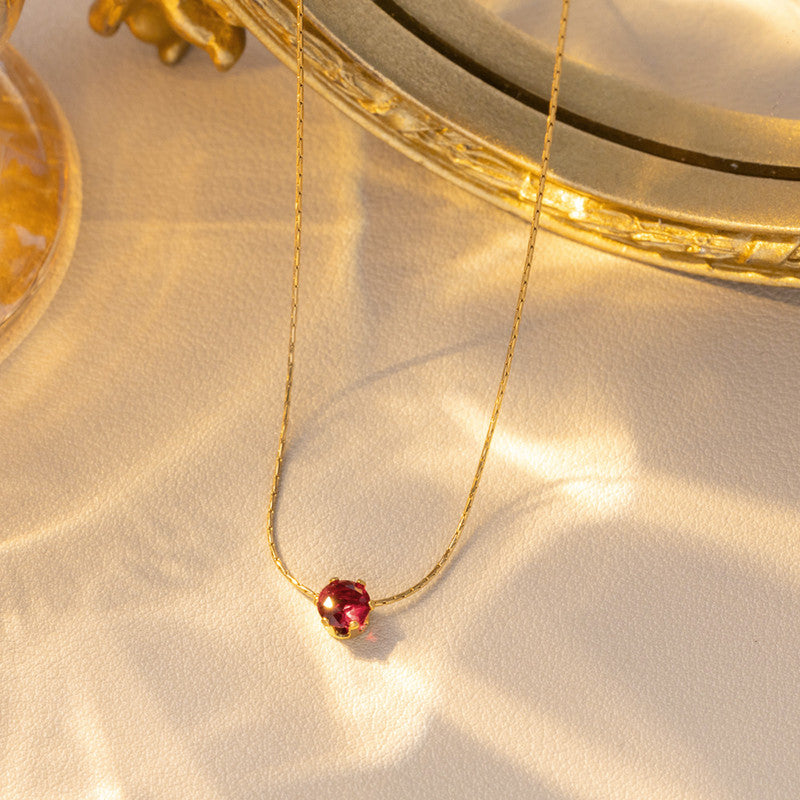 Gold Plated Stainless Steel Red Anti Tarnish Stone Studded Hexagonal Pendant