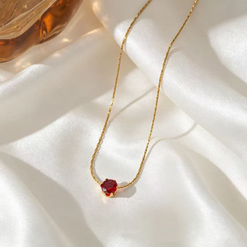 Gold Plated Stainless Steel Red Anti Tarnish Stone Studded Hexagonal Pendant