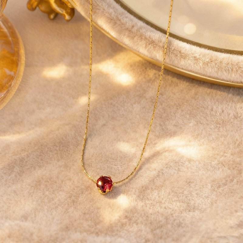 Gold Plated Stainless Steel Red Anti Tarnish Stone Studded Hexagonal Pendant