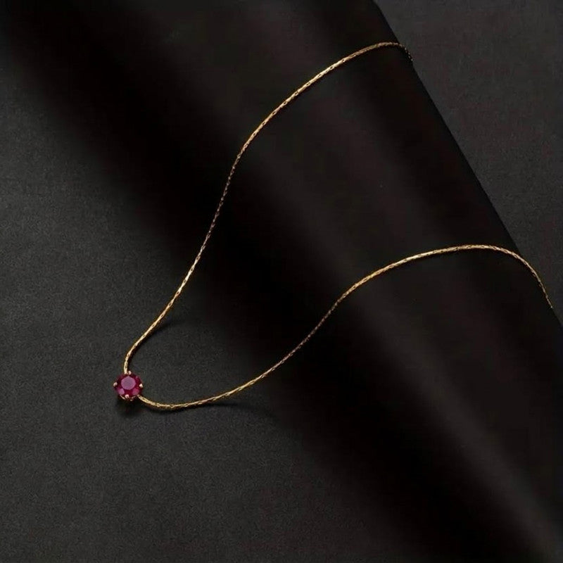 Gold Plated Stainless Steel Red Anti Tarnish Stone Studded Hexagonal Pendant