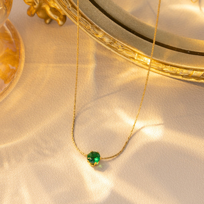 Gold Plated Stainless Steel Green Anti Tarnish Stone Studded Hexagonal Pendant