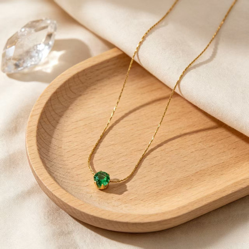 Gold Plated Stainless Steel Green Anti Tarnish Stone Studded Hexagonal Pendant