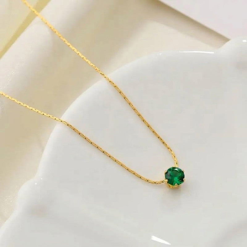 Gold Plated Stainless Steel Green Anti Tarnish Stone Studded Hexagonal Pendant