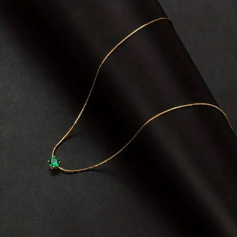 Gold Plated Stainless Steel Green Anti Tarnish Stone Studded Hexagonal Pendant