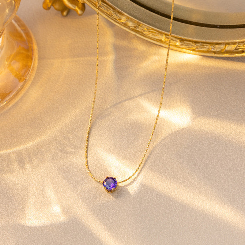 Gold Plated Stainless Steel Purple Anti Tarnish Stone Studded Hexagonal Pendant